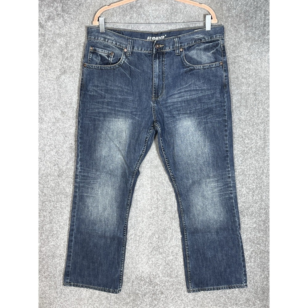 Flypaper Bootcut Jeans Mens Sz  36x30 Blue Cotton 5 Pocket Distressed Denim Y2K